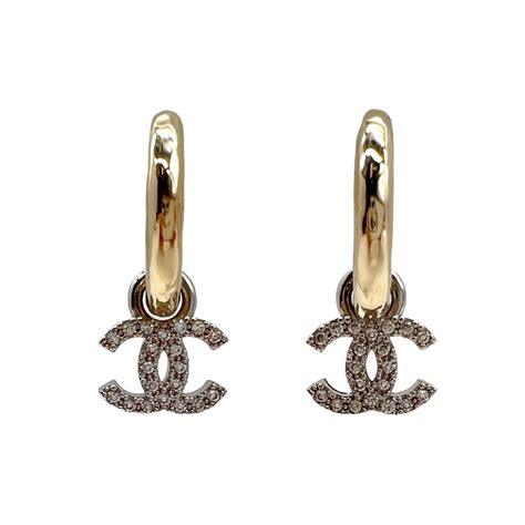 chanel interlocking cc gold-tone & crystal studded dangle earrings|chanel earrings online.